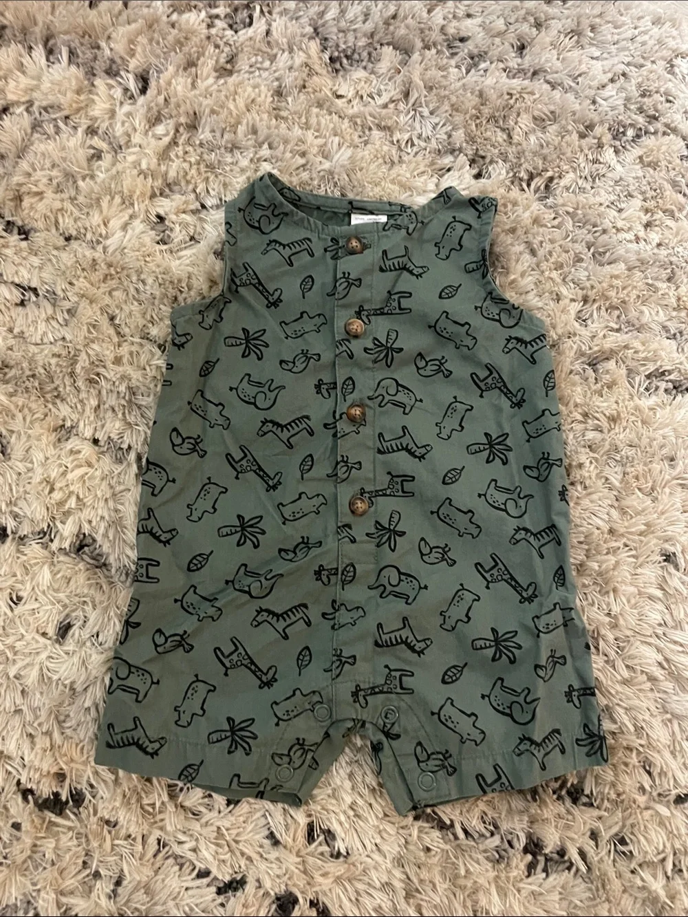 Carter's Olive Green Animal-Print Button Romper